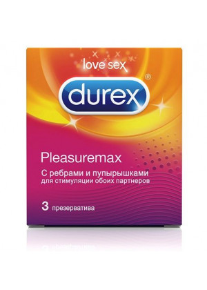 Рельефные презервативы с точками и рёбрами Durex Pleasuremax - 3 шт.