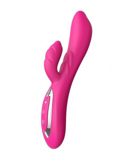 Розовый вибратор Nalone Touch2 с клиторальным стимулятором - 21,8 см.