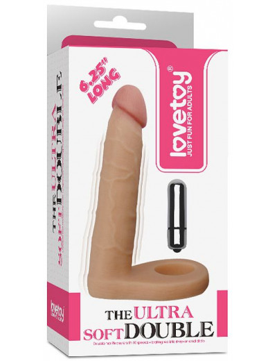 Телесная вибронасадка для двойного проникновения The Ultra Soft Double-Vibrating - 15,8 см.