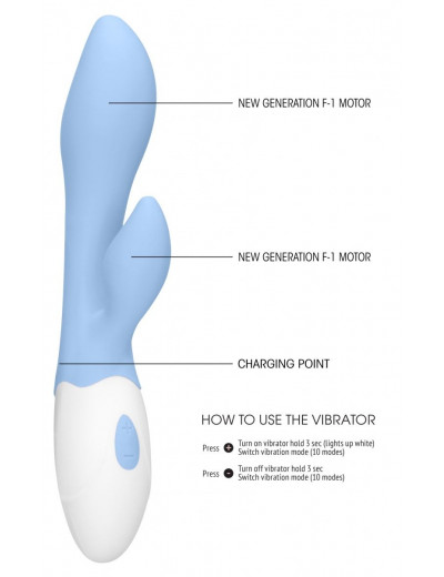 Голубой G-spot вибратор Sunset со стимулятором клитора - 20 см.