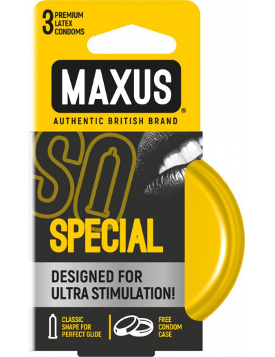 Презервативы с точками и рёбрами в железном кейсе MAXUS Special - 3 шт.