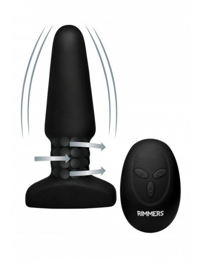 Черная анальная пробка Slim R Smooth Rimming Plug with Remote - 14 см.