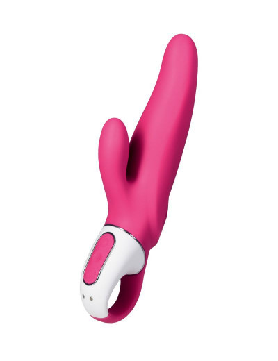 Ярко-розовый вибратор  Satisfyer Mr. Rabbit с клиторальным отростком - 22,1 см.