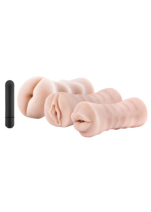 Набор из 3 мастурбаторов и вибропули 3-Pack Self-Lubricating Vibrating Stroker Sleeve Kit
