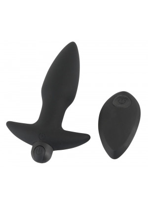 Черная анальная вибропробка с пультом ДУ Remote controlled Butt Plug - 13 см.