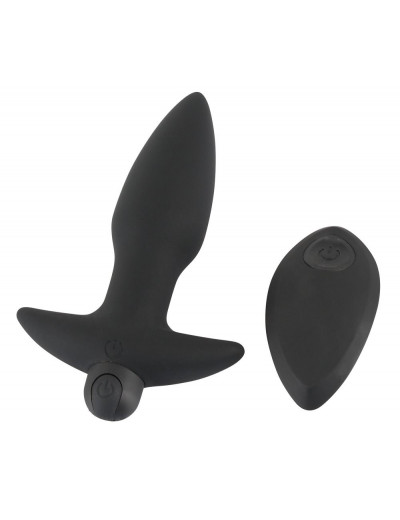 Черная анальная вибропробка с пультом ДУ Remote controlled Butt Plug - 13 см.