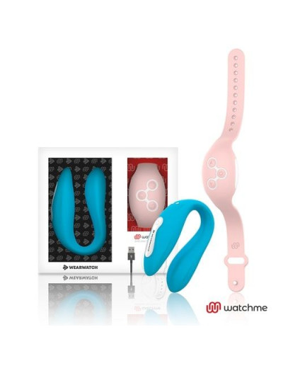 Голубой вибратор для пар с нежно-розовым пультом-часами Weatwatch Dual Pleasure Vibe