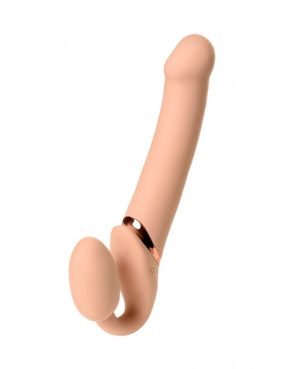 Телесный безремневой вибрострапон Vibrating Bendable Strap-On L