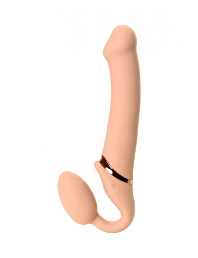 Телесный безремневой вибрострапон Vibrating Bendable Strap-On L
