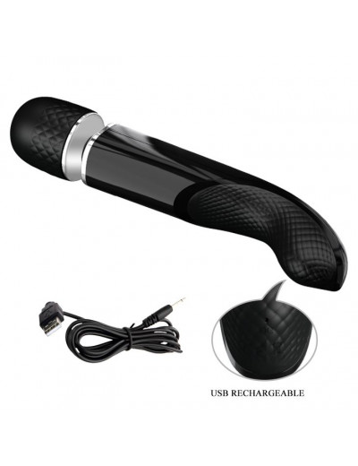 Черный мощный жезловый вибратор с изогнутой ручкой Charming Massager - 24 см.