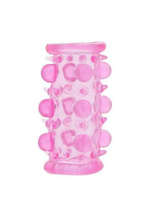 Эластичная розовая насадка с шипами и шишечками JELLY JOY LUST CLUSTER PINK