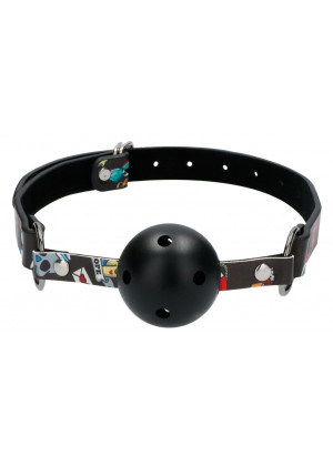 Черный кляп-шарик Breatheable Ball Gag Old School Tattoo Style