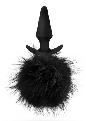 Силиконовая анальная пробка с чёрным заячьим хвостом Bunny Tail Pom Plug - 12,7 см.