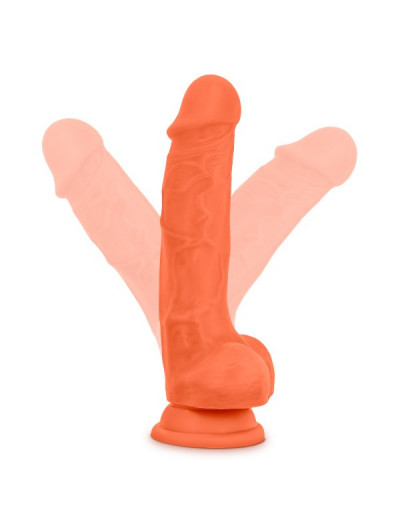 Оранжевый фаллоимитатор 7.5 Inch Silicone Dual Density Cock with Balls - 19 см.