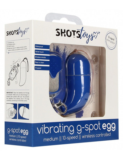 Синее виброяйцо Medium Wireless Vibrating G-Spot Egg с пультом - 7,5 см.
