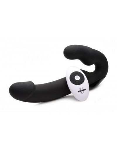 Черный безремневой страпон Urge Silicone Strap On с пультом ДУ - 24 см.
