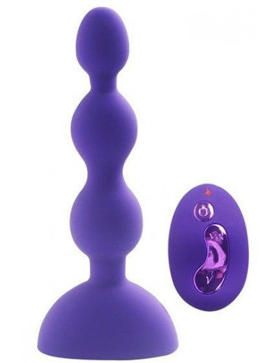 Фиолетовый анальный вибростимулятор Anal Beads S с пультом ДУ - 14,5 см.