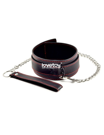 Черный ошейник с цепочкой-поводком Bondage Fetish Pleasure Collar