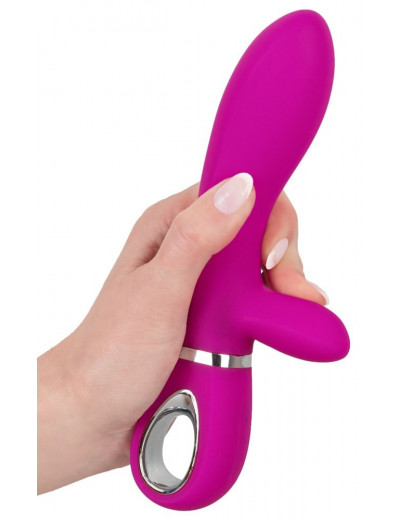 Лиловый вибратор с клиторальным отростком Super Soft Silicone Rabbit Vibrator - 20,2 см.