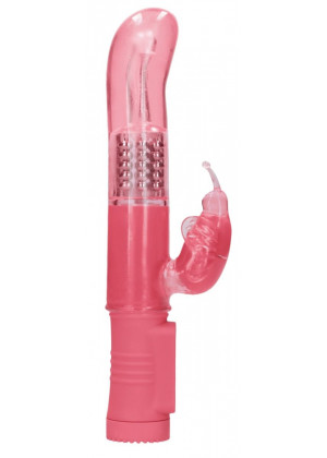 Розовый вибратор-кролик Rotating Butterfly - 22,8 см.