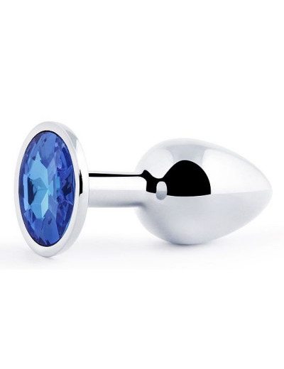 Анальное украшение SILVER PLUG SMALL с синим кристаллом - 7,2 см.