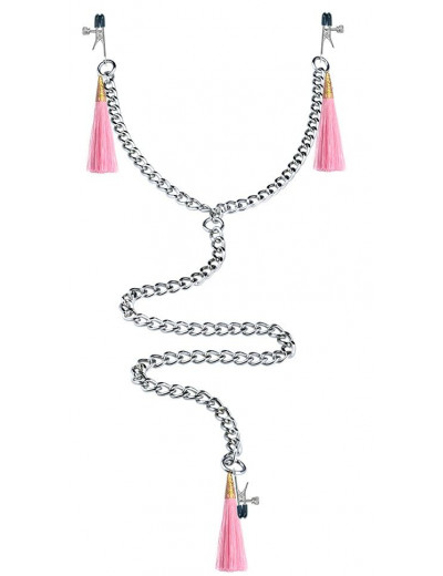Зажимы на соски и половые губы с розовыми кисточками Nipple Clit Tassel Clamp With Chain