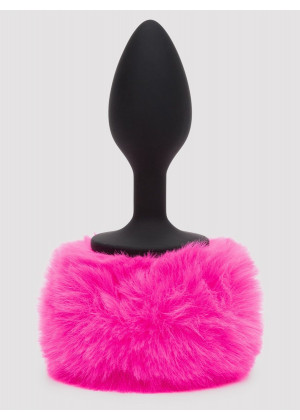 Черная анальная пробка с розовым хвостом Small Bunny Tail Butt Plug
