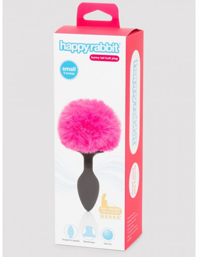 Черная анальная пробка с розовым хвостом Small Bunny Tail Butt Plug