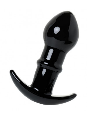 Черная стеклянная анальная втулка Sexus Glass с ограничителем - 11,5 см.