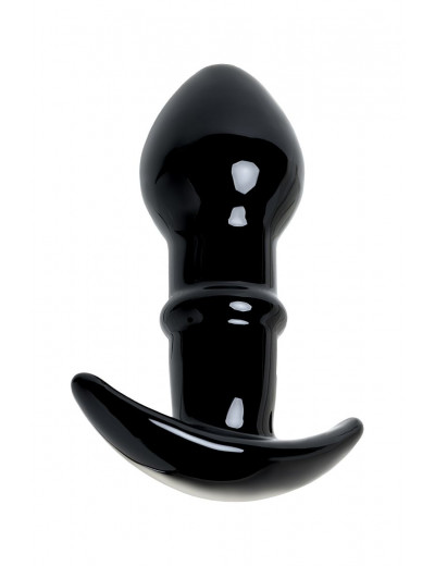 Черная стеклянная анальная втулка Sexus Glass с ограничителем - 11,5 см.