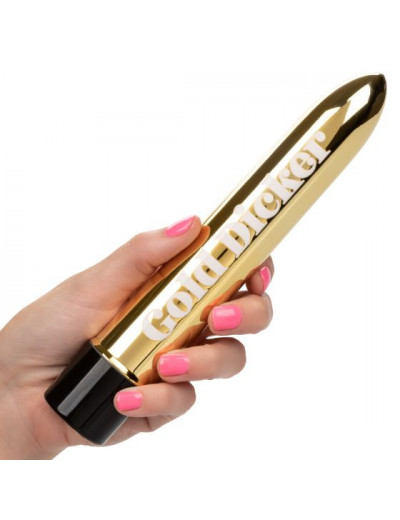 Золотистый классический вибратор Naughty Bits Gold Dicker Personal Vibrator - 19 см.