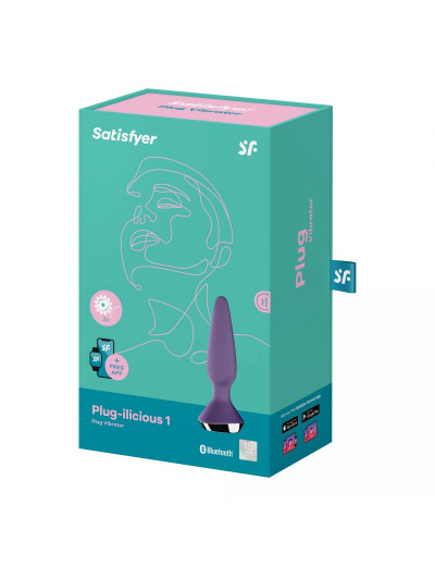 Фиолетовая анальная пробка с вибрацией Satisfyer Plug-ilicious 1 - 13,5 см.