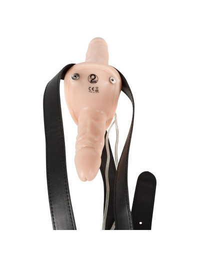 Телесный женский страпон с вагинальной пробкой Strap-On Duo - 15 см.