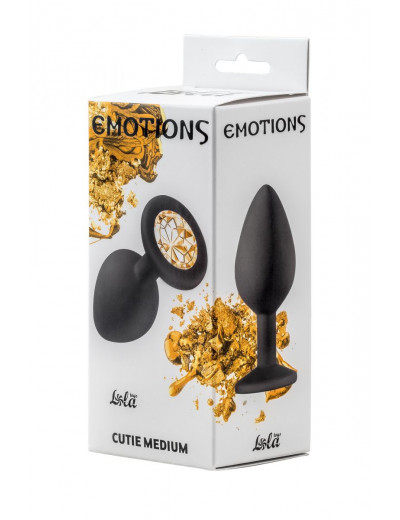 Чёрная анальная пробка Emotions Cutie Medium с желтым кристаллом - 8,5 см.