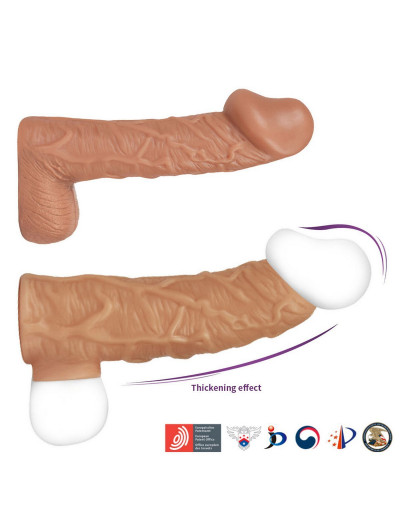Телесная открытая насадка-реалистик с подхватом мошонки Nude Sleeve L - 14 см.
