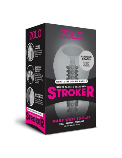 Серый двусторонний мастурбатор MINI DOUBLE BUBBLE