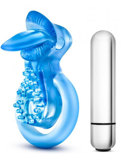 Голубое эрекционное виброкольцо 10 Function Vibrating Tongue Ring