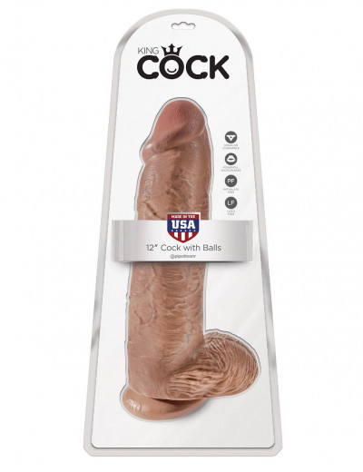 Кофейный фаллоимитатор-гигант 12  Cock with Balls - 30,5 см.