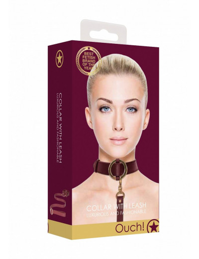 Бордовый ошейник с поводком Collar With Leash