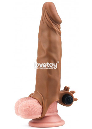 Коричневая вибронасадка-удлинитель на пенис Add 2 Pleasure X Tender Vibrating Penis Sleeve - 19 см.