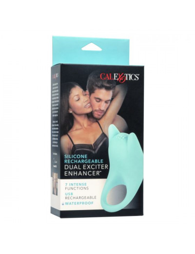 Нежно-голубое перезаряжаемое эрекционное кольцо Silicone Rechargeable Dual Exciter Enhancer