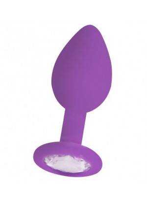 Фиолетовая анальная пробка OUCH! Regular Diamond Butt Plug с прозрачным кристаллом - 7,3 см.