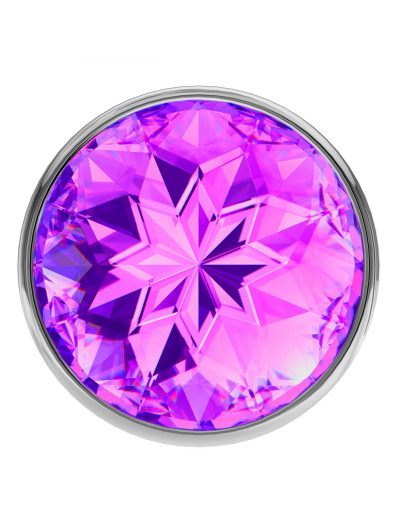 Малая серебристая анальная пробка Diamond Purple Sparkle Small с фиолетовым кристаллом - 7 см.