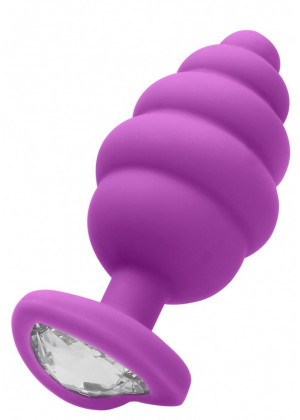 Фиолетовая анальная пробка Extra Large Ribbed Diamond Heart Plug - 9,6 см.