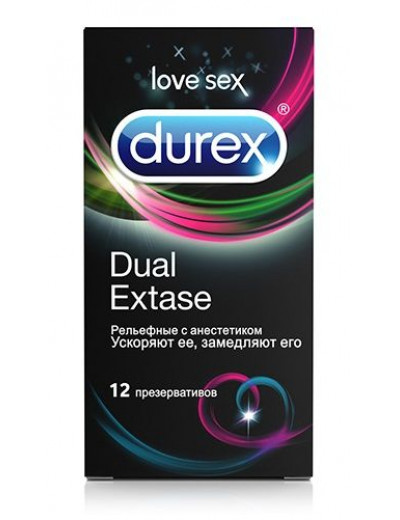 Рельефные презервативы с анестетиком Durex Dual Extase - 12 шт.
