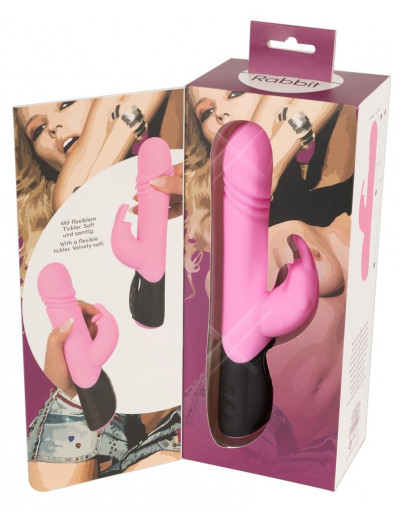 Розовый вибратор-кролик Thrusting Rabbit - 25 см.