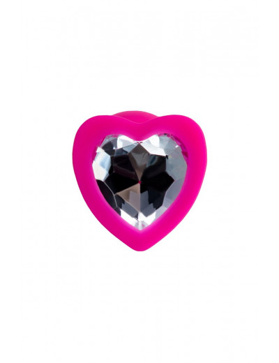 Розовая анальная втулка Diamond Heart с прозрачным кристаллом - 7 см.
