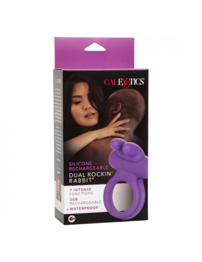 Фиолетовое двойное эрекционное кольцо Silicone Rechargeable Dual Rockin Rabbit