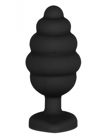 Черная анальная пробка Regular Ribbed Diamond Heart Plug - 7 см.