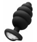 Черная анальная пробка Regular Ribbed Diamond Heart Plug - 7 см.